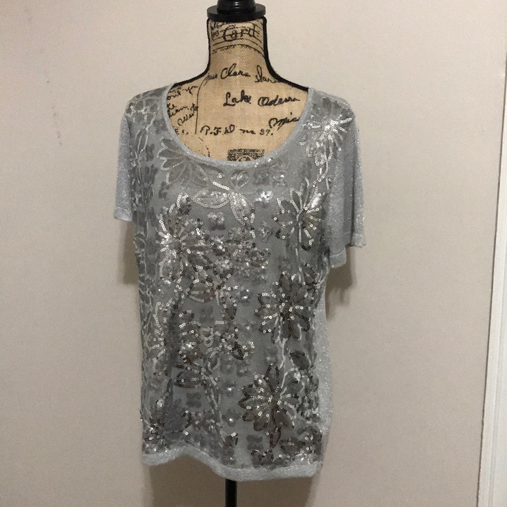 JOSEP A “L “SPARKLING GREY SEQUIN BLOUSE /SWEATER